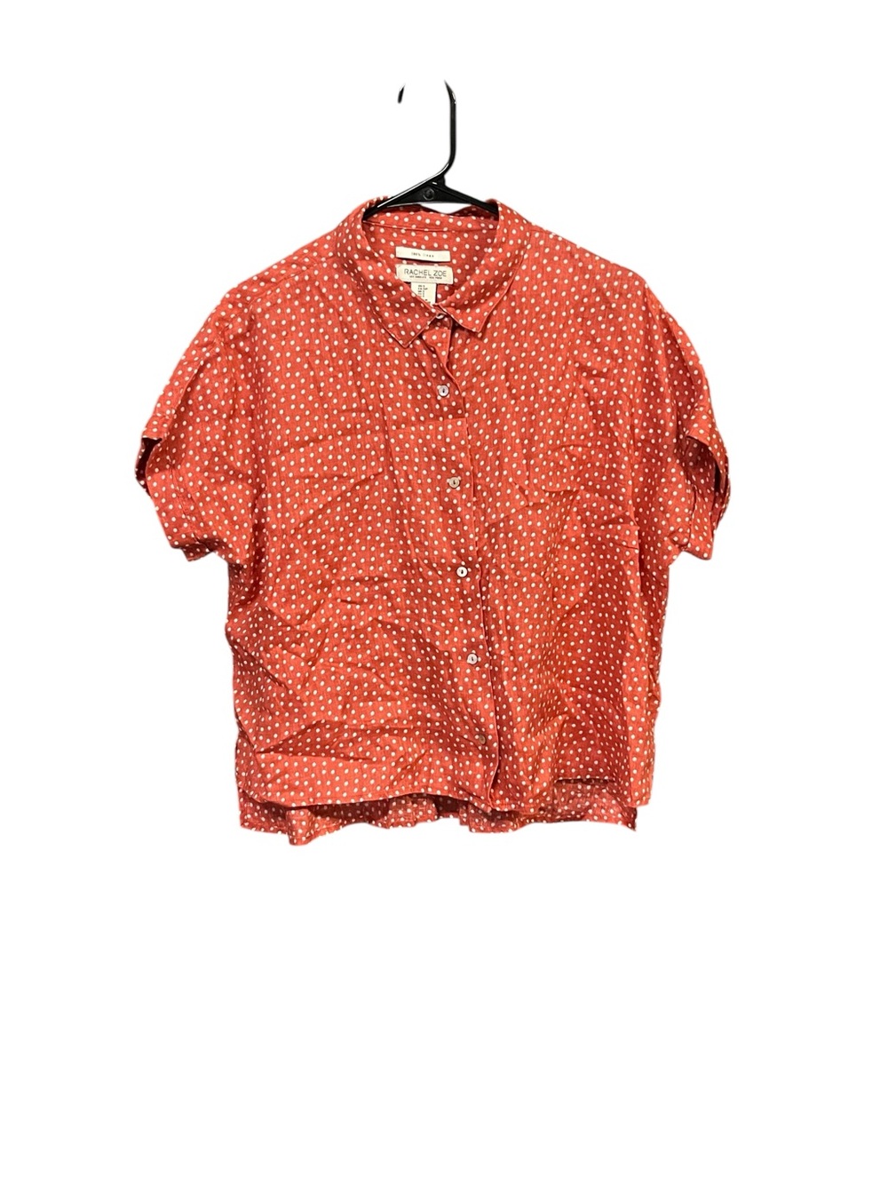 Rachel Zoe Linen Shirt Women’s S Coral Orange Polka Dot Short Sleeve Button Up